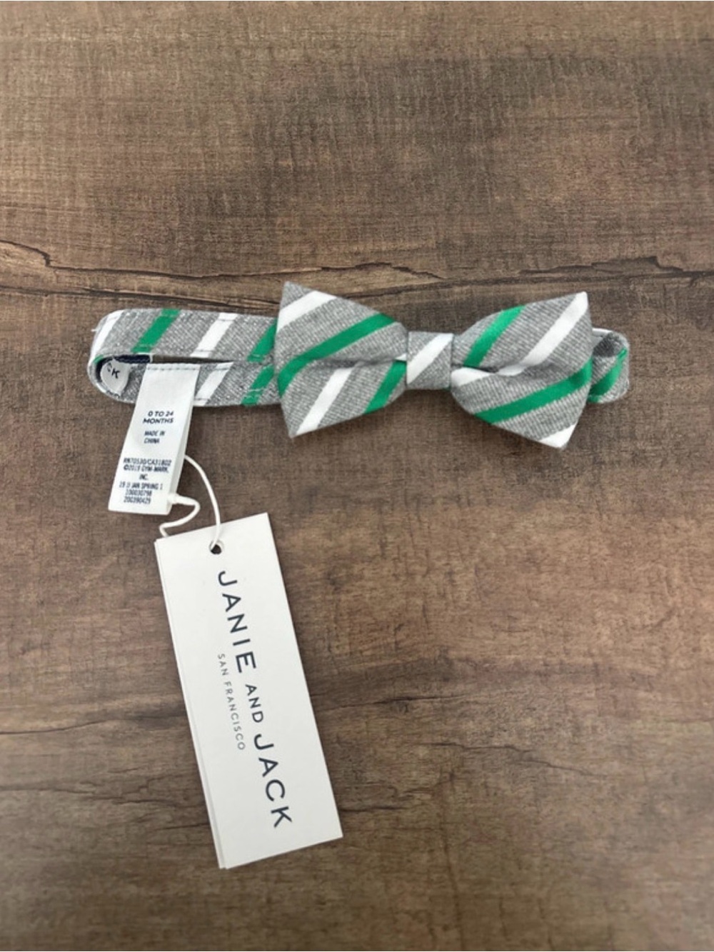Janie and Jack Gray, Green & White Striped Bow Tie